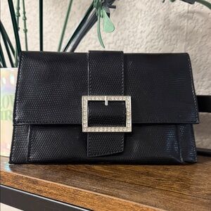 Elegant Black Clutch with Silver Buckle